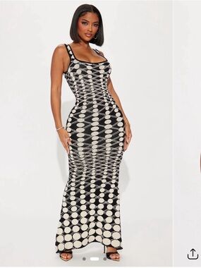 Fashion Nova Black & Cream Geometric Maxi Dress